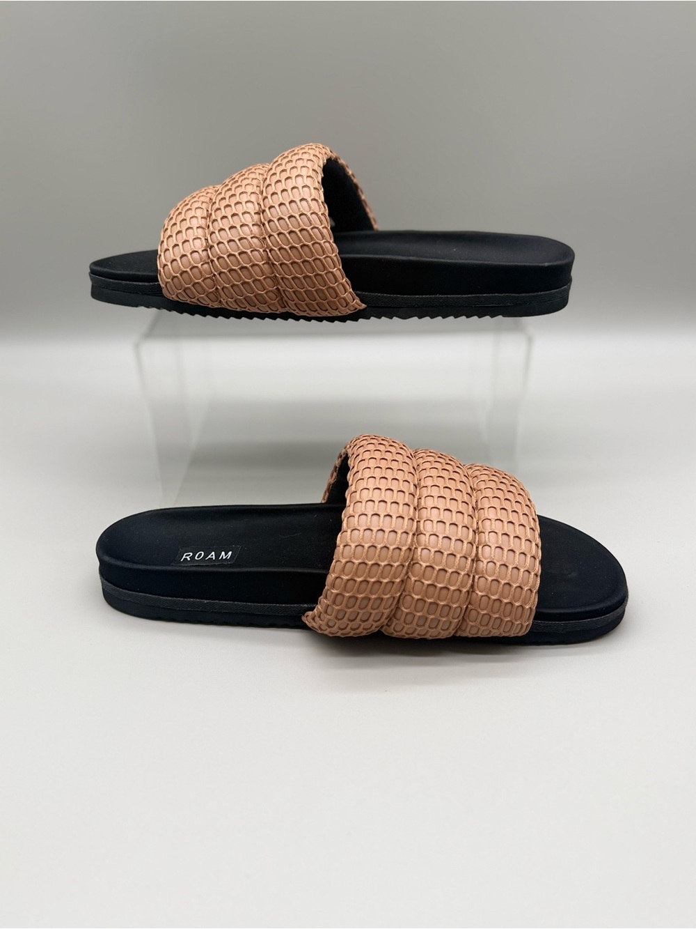ROAM Quilted Slide Sandal in Tan-Beige.